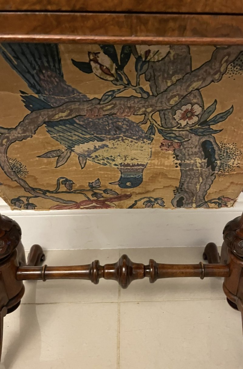 Antique Victorian Quality Burr Walnut Freestanding Sewing/Lamp Table - Image 14